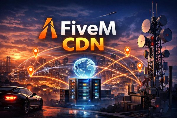 Diagram comparing FiveM resource downloads without a CDN and with a distributed FiveM CDN