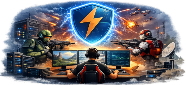 An illustration of a network being protected from attacks