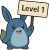Palworld character holding a Level 1 sign