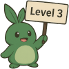 Palworld character holding a Level 3 sign