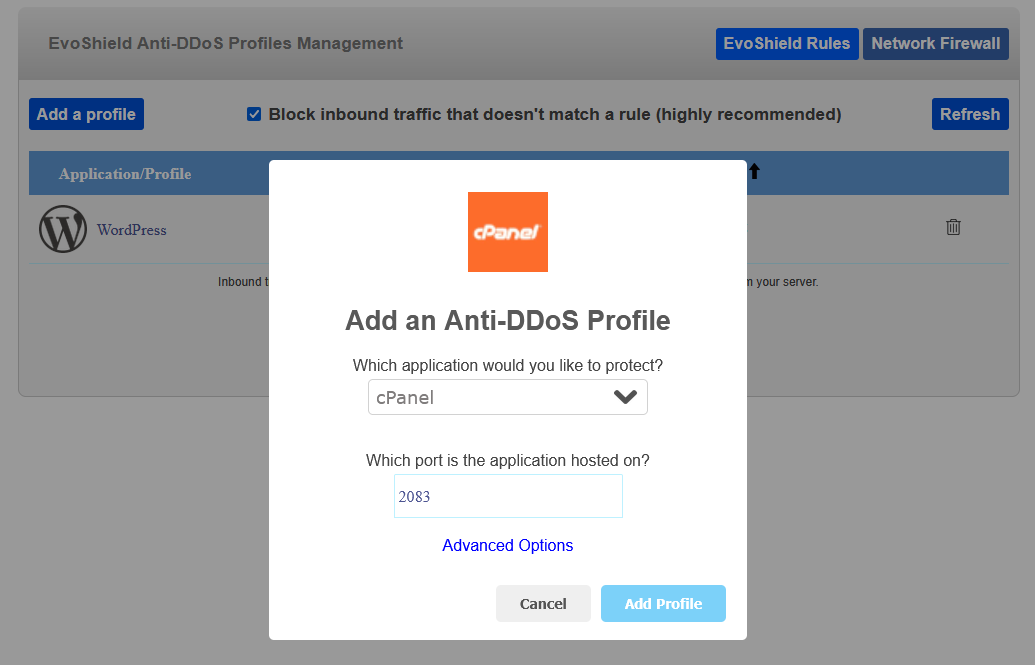 Adding a DDoS protection rule for web hosting